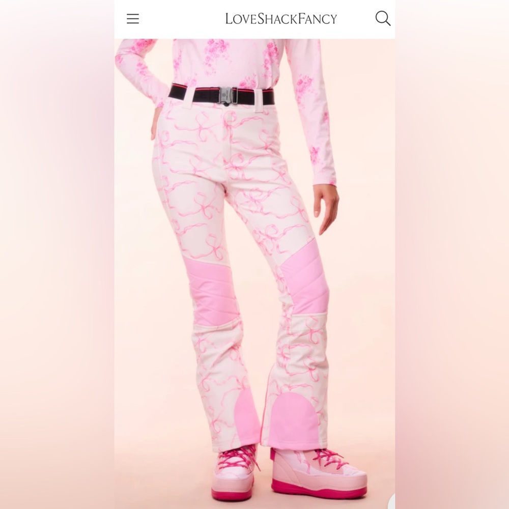 LoveShackFancy x Bogner Pink Bows Boot Cut Ski Pants size 8, Medium